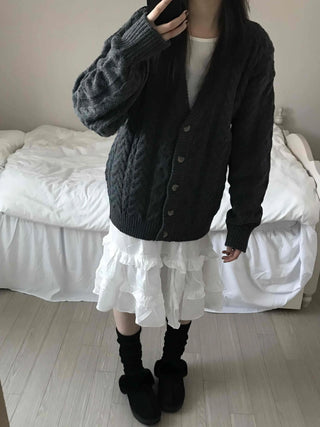 Vintage Cable V-Neck Oversized Knit Cardigan
