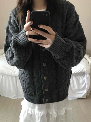 Vintage Cable V-Neck Oversized Knit Cardigan