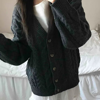 Vintage Cable V-Neck Oversized Knit Cardigan