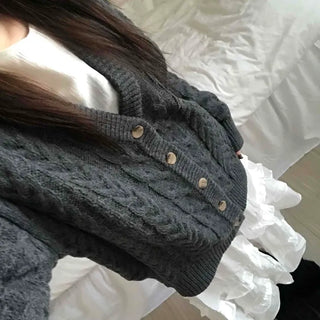 Vintage Cable V-Neck Oversized Knit Cardigan