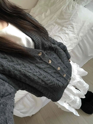 Vintage Cable V-Neck Oversized Knit Cardigan