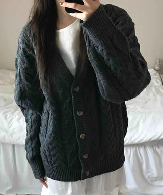 Vintage Cable V-Neck Oversized Knit Cardigan