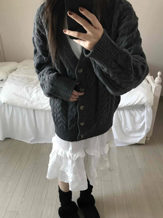 Vintage Cable V-Neck Oversized Knit Cardigan