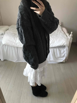 Vintage Cable V-Neck Oversized Knit Cardigan