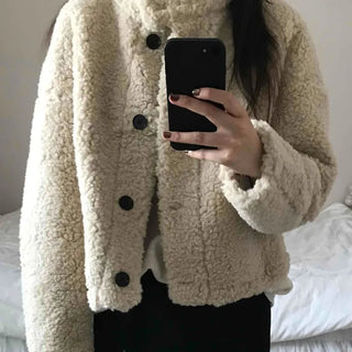 High-neck Button Detail Teddy Bear Jacket