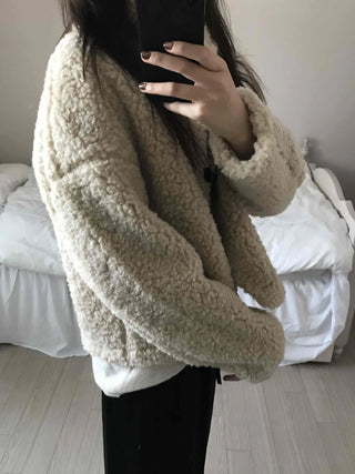 High-neck Button Detail Teddy Bear Jacket