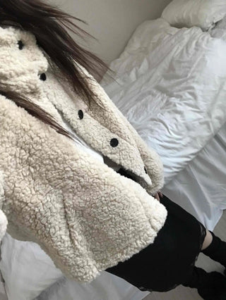 High-neck Button Detail Teddy Bear Jacket
