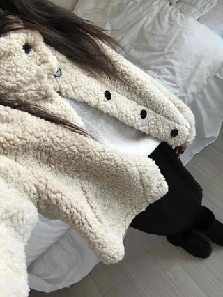 High-neck Button Detail Teddy Bear Jacket