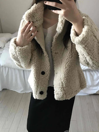 High-neck Button Detail Teddy Bear Jacket