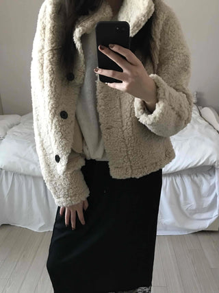 High-neck Button Detail Teddy Bear Jacket