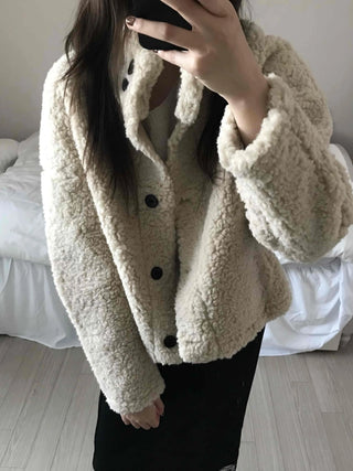 High-neck Button Detail Teddy Bear Jacket