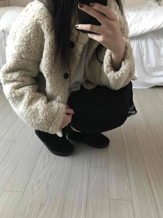 High-neck Button Detail Teddy Bear Jacket