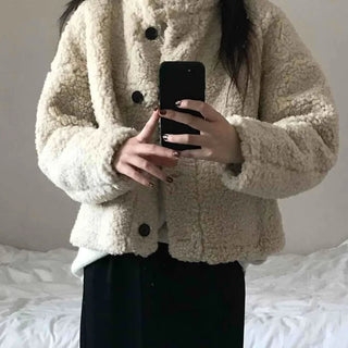 High-neck Button Detail Teddy Bear Jacket