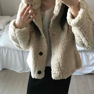 High-neck Button Detail Teddy Bear Jacket