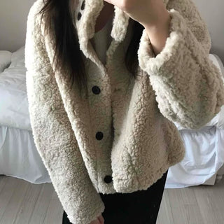 High-neck Button Detail Teddy Bear Jacket