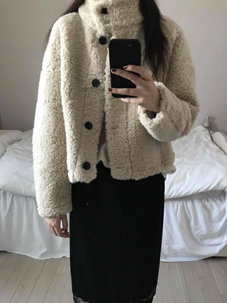High-neck Button Detail Teddy Bear Jacket