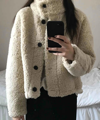 High-neck Button Detail Teddy Bear Jacket
