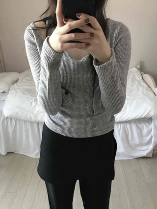 Round Neck Ribbed Sleeveless Knit + Button Cardigan Set