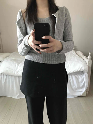 Round Neck Ribbed Sleeveless Knit + Button Cardigan Set