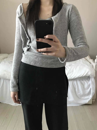 Round Neck Ribbed Sleeveless Knit + Button Cardigan Set