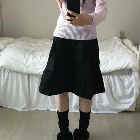 Simple Daily Flare Elastic Midi Skirt