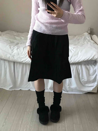 Simple Daily Flare Elastic Midi Skirt