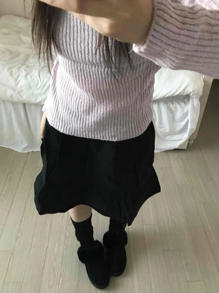 Simple Daily Flare Elastic Midi Skirt