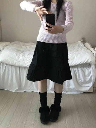 Simple Daily Flare Elastic Midi Skirt