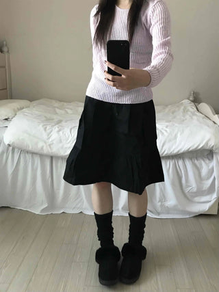 Simple Daily Flare Elastic Midi Skirt
