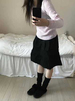 Simple Daily Flare Elastic Midi Skirt
