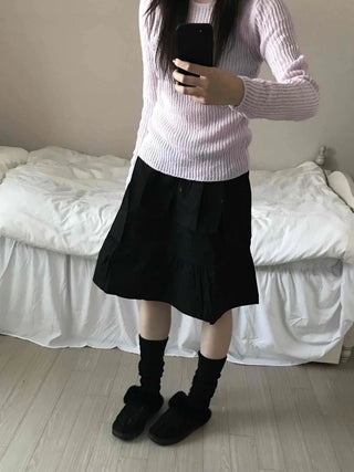 Simple Daily Flare Elastic Midi Skirt