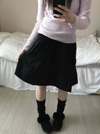 Simple Daily Flare Elastic Midi Skirt
