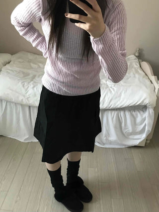 Simple Daily Flare Elastic Midi Skirt