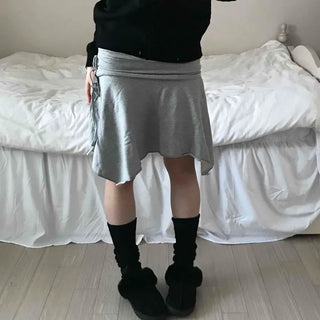 Simple Sweat Asymmetrical Flare Tassel Skirt