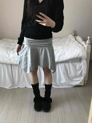 Simple Sweat Asymmetrical Flare Tassel Skirt