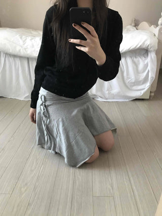 Simple Sweat Asymmetrical Flare Tassel Skirt