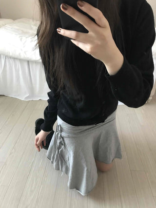 Simple Sweat Asymmetrical Flare Tassel Skirt
