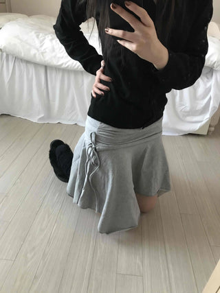 Simple Sweat Asymmetrical Flare Tassel Skirt