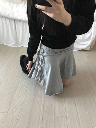 Simple Sweat Asymmetrical Flare Tassel Skirt
