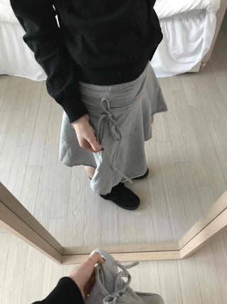 Simple Sweat Asymmetrical Flare Tassel Skirt