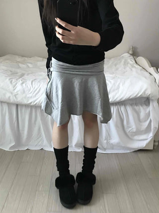 Simple Sweat Asymmetrical Flare Tassel Skirt