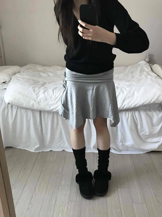 Simple Sweat Asymmetrical Flare Tassel Skirt