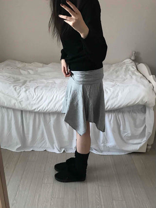 Simple Sweat Asymmetrical Flare Tassel Skirt
