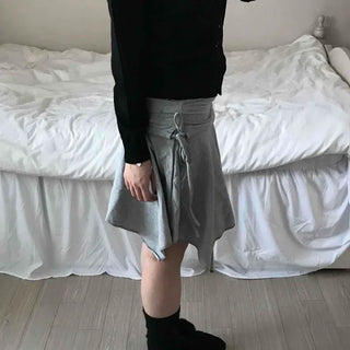Simple Sweat Asymmetrical Flare Tassel Skirt