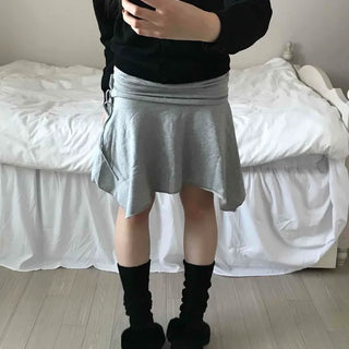 Simple Sweat Asymmetrical Flare Tassel Skirt
