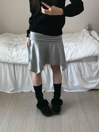 Simple Sweat Asymmetrical Flare Tassel Skirt
