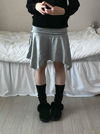 Simple Sweat Asymmetrical Flare Tassel Skirt