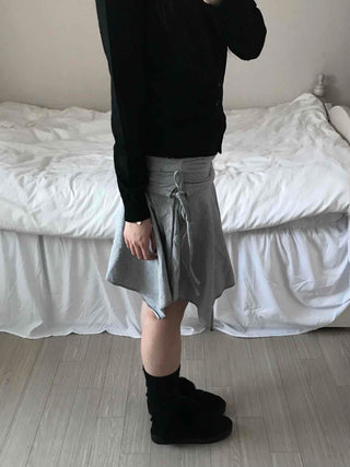 Simple Sweat Asymmetrical Flare Tassel Skirt