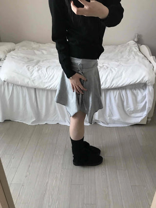 Simple Sweat Asymmetrical Flare Tassel Skirt
