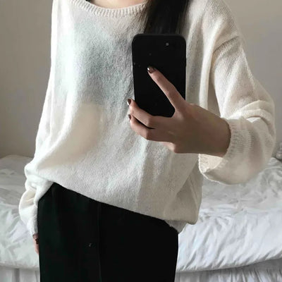 Airy Boat Neck Loose Fit See-through Knit